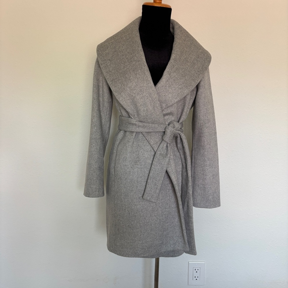 Ann Taylor Gray Herringbone Shaw Wrap Coat